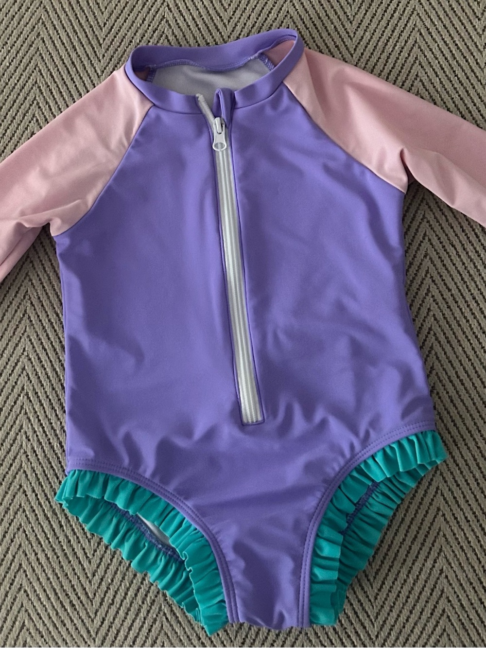 Source Unknown Purple, Pink & Teal Long-Sleeve One-Piece Swimsuit